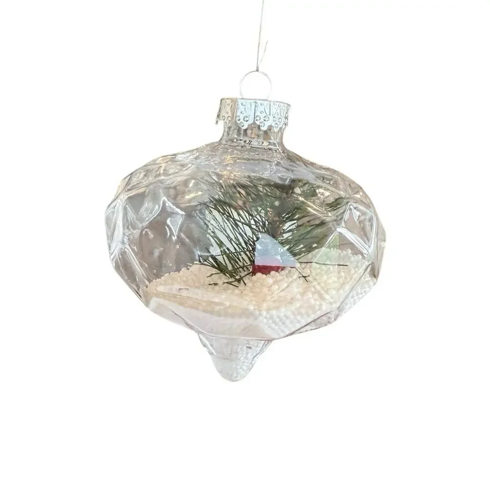 8- 3.5” Plastic Clear Teardrop Christmas Tree ornaments Berries Pine Snow Decor‎